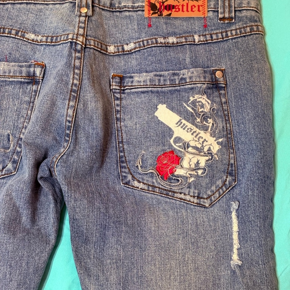 Hustler Hollywood Denim Jeans with Red Rose Detail